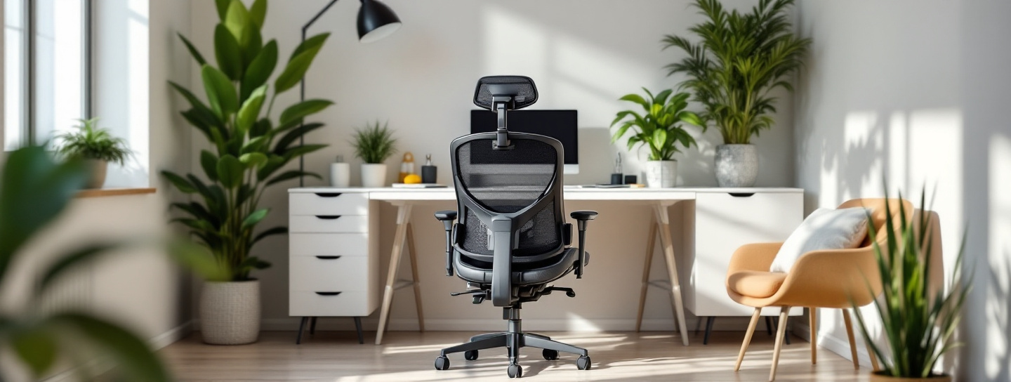 Ergonomischer Bürostuhl in einem hellen modernen Homeoffice